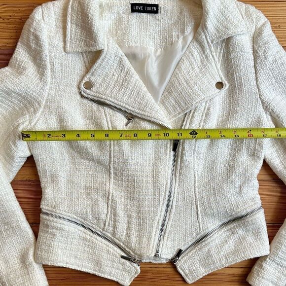 Love Token Tweed Moto Jacket in Ivory. Size M. - Picture 8 of 13